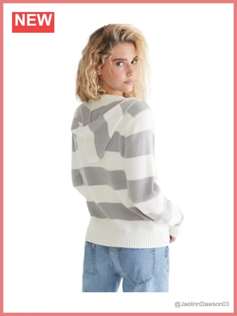 Cable Knit Hooded Cardigan Full Zip Striped Sweater